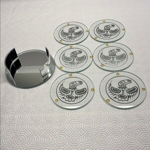 Native Inspired Thunderbird Art Glass Coasters - Set of 6